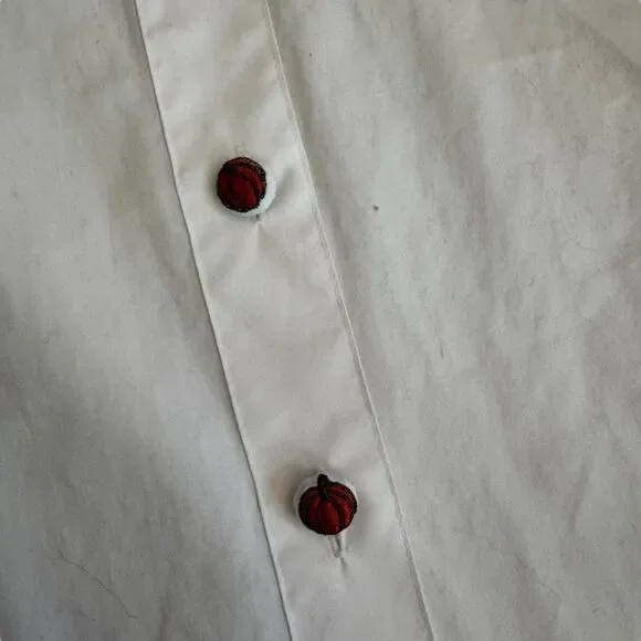 Vintage white button down with autumn embroidered trim Pumpkin Buttons‎ Small - Picture 3 of 16